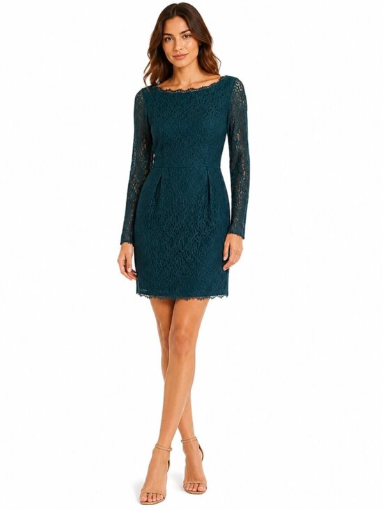 Shoshanna Dresses & Skirts - SHOSHANNA Floral Lace Overlay Long Sleeve Mini Sheath Dress Teal Size 4